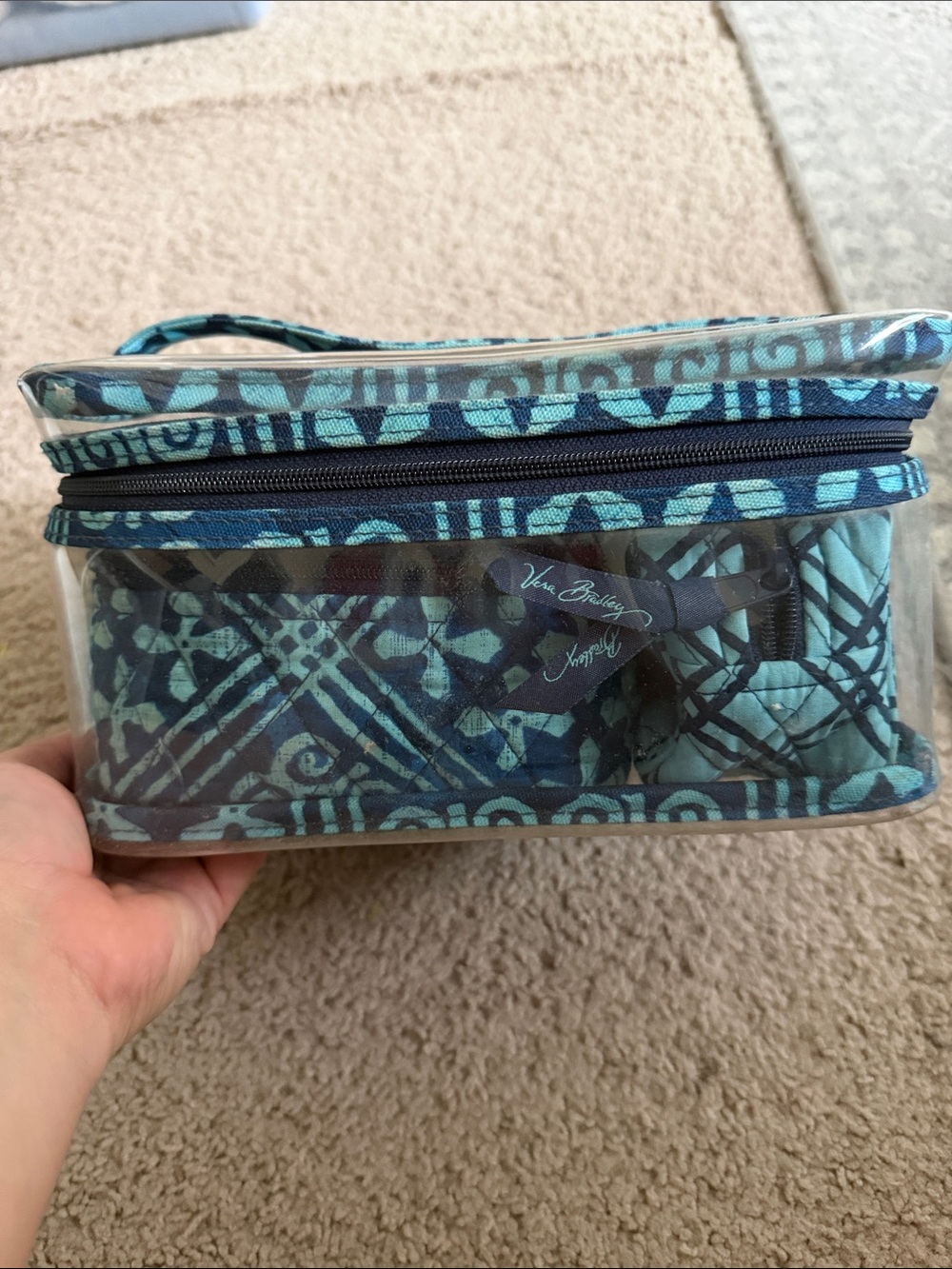 Vera Bradley Cuban Tiles Quilted 3pc Clear Zip Cosmetic Case